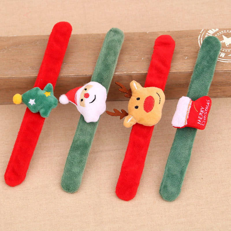 Christmas Accessories Slap Bracelet Set with Plush Reindeer and Santa | Soft Wristband or Headband, One Size | Four Festive Designs