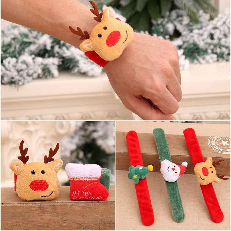 Christmas Accessories Slap Bracelet Set with Plush Reindeer and Santa | Soft Wristband or Headband, One Size | Four Festive Designs