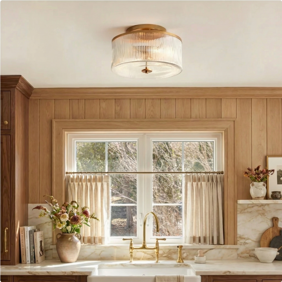 Ribbed Glass Ceiling Light Semi Flush Mount