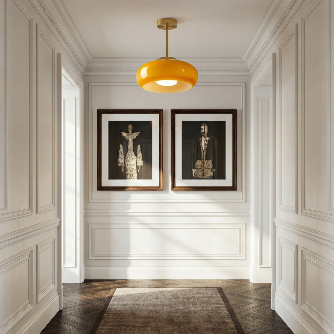 Vintage Glass Ceiling Light Brass Semi Flush
