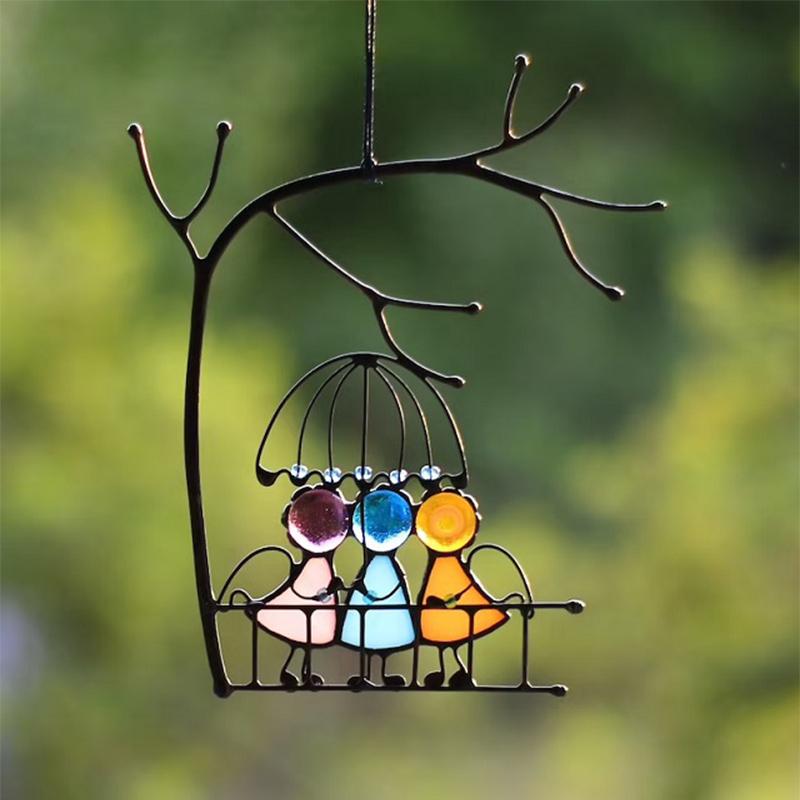 Hanging Suncatcher Wall Decor, 14 x 10 cm | Handmade Figure Motifs in Colored Epoxy on an Alloy Frame | Five Designs