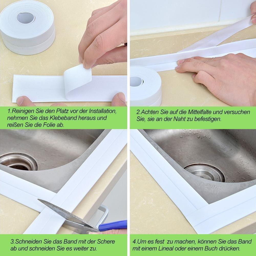 Waterproof Self Adhesive Sealing Tape, Mould Resistant | Kitchen Sink Accessories for Gaps Along Bath or Stove | Eleven Finishes