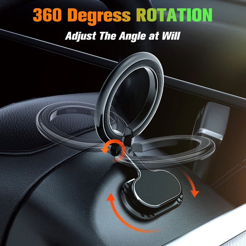 Folding Magnetic Car Phone Mount with a Ring Grip | Fits iPhone 12 and Newer Without a Metal Plate | 360 Degree Rotation