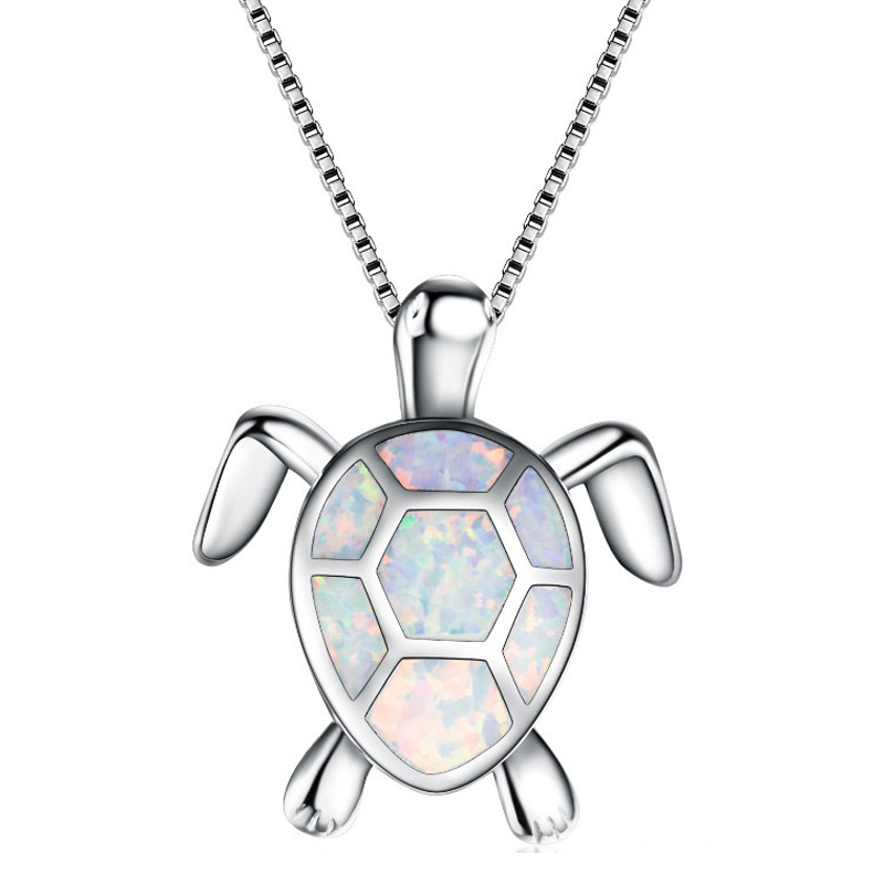 Sea Turtle Pendant Necklace with Opal Inlay | Blue, Green, White or Purple Shell | Ocean Beach Jewelry Gift