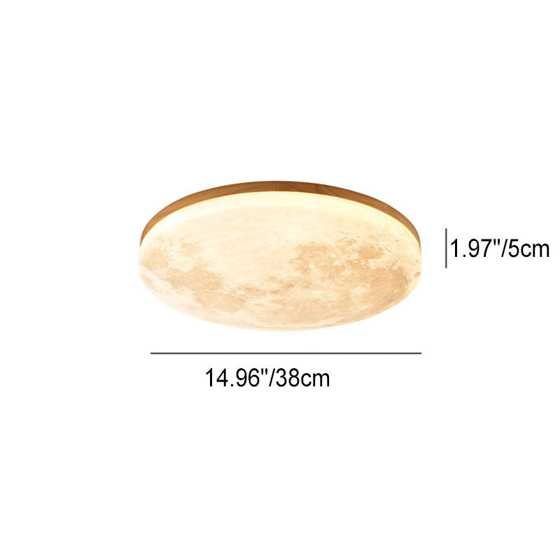Moon Ceiling Light Flush Mount Wood Finish