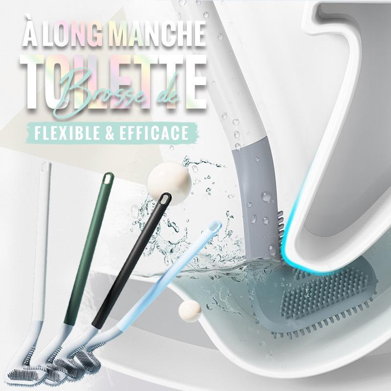 Long Handle Toilet Brush with a Silicone Head | Reaches Under the Rim and Resists Tangled Hair | Wall Mount, No Drilling