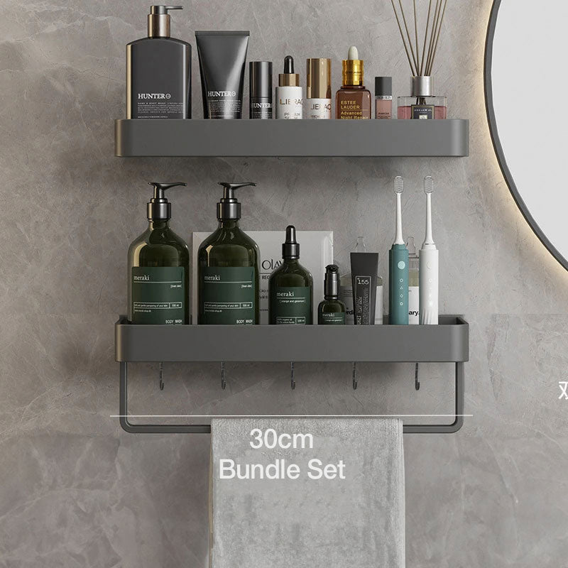 Adhesive Shelves for Bathroom Wall, No Drilling Needed | 30, 40 or 50 cm, Also With a Towel Bar | Screw Hooks and Plugs Included
