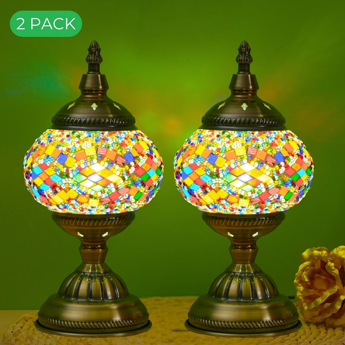 Two piece colorful mosaic glass pumpkin lamp set