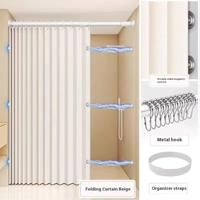 Foldable Water-Resistant Shower Curtain | Gray or Beige, 10 Size Options | Space-Saving Walk-In Bathroom Divider