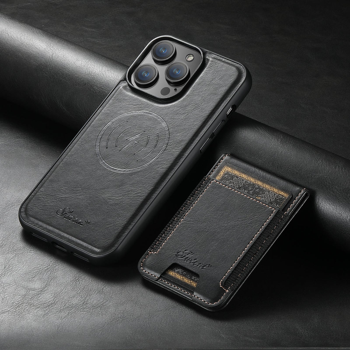 Leather MagSafe Phone Case with Magnetic Card Holder | Fits 13 iPhone Models up to 15 Pro Max | Stand Function, 4 Colors