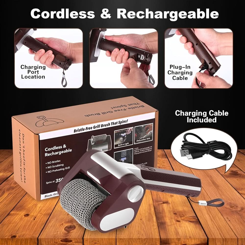 Electric BBQ Grill Cleaning Brush | Stainless Steel Roller, USB Rechargeable | Fast Residue Removal for Grates