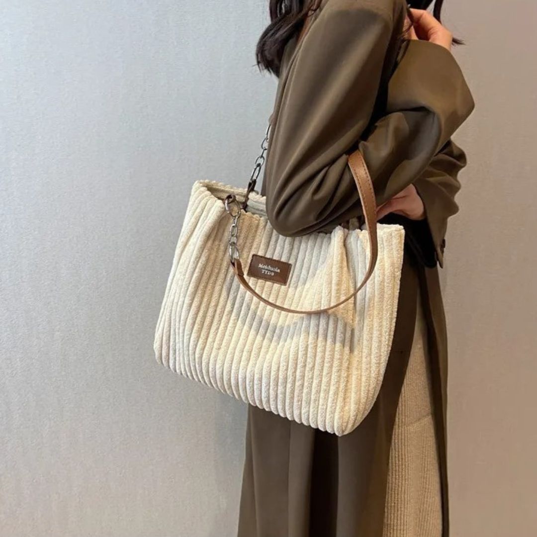 Ribbed Shoulder Tote Bag with Clip On Strap | Fits a Phone, Cards and Cash | Four Colors, 26 x 12 cm