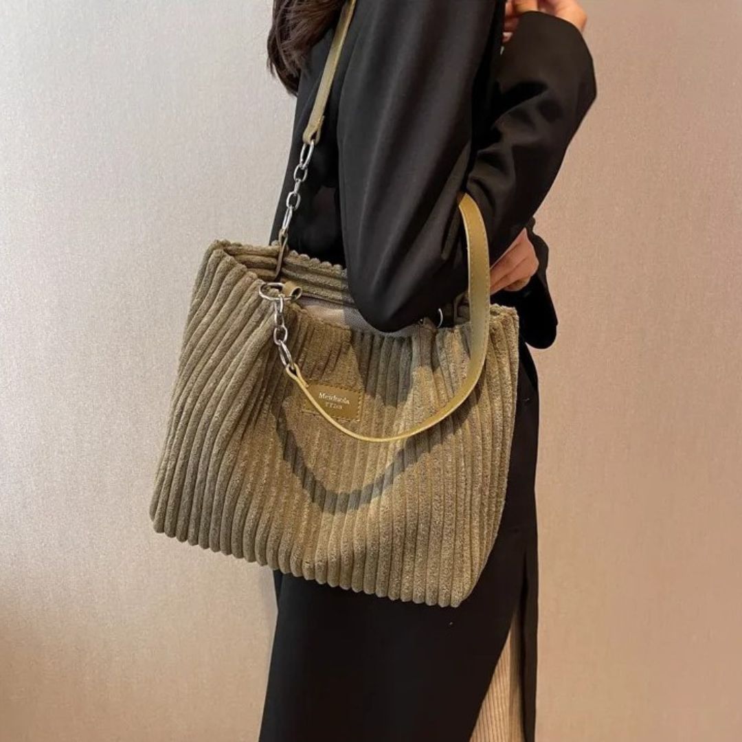 Ribbed Shoulder Tote Bag with Clip On Strap | Fits a Phone, Cards and Cash | Four Colors, 26 x 12 cm
