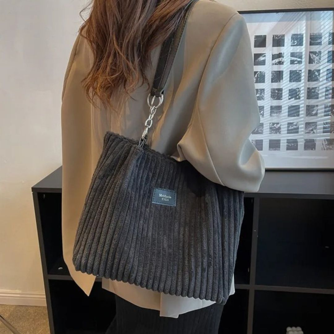 Ribbed Shoulder Tote Bag with Clip On Strap | Fits a Phone, Cards and Cash | Four Colors, 26 x 12 cm