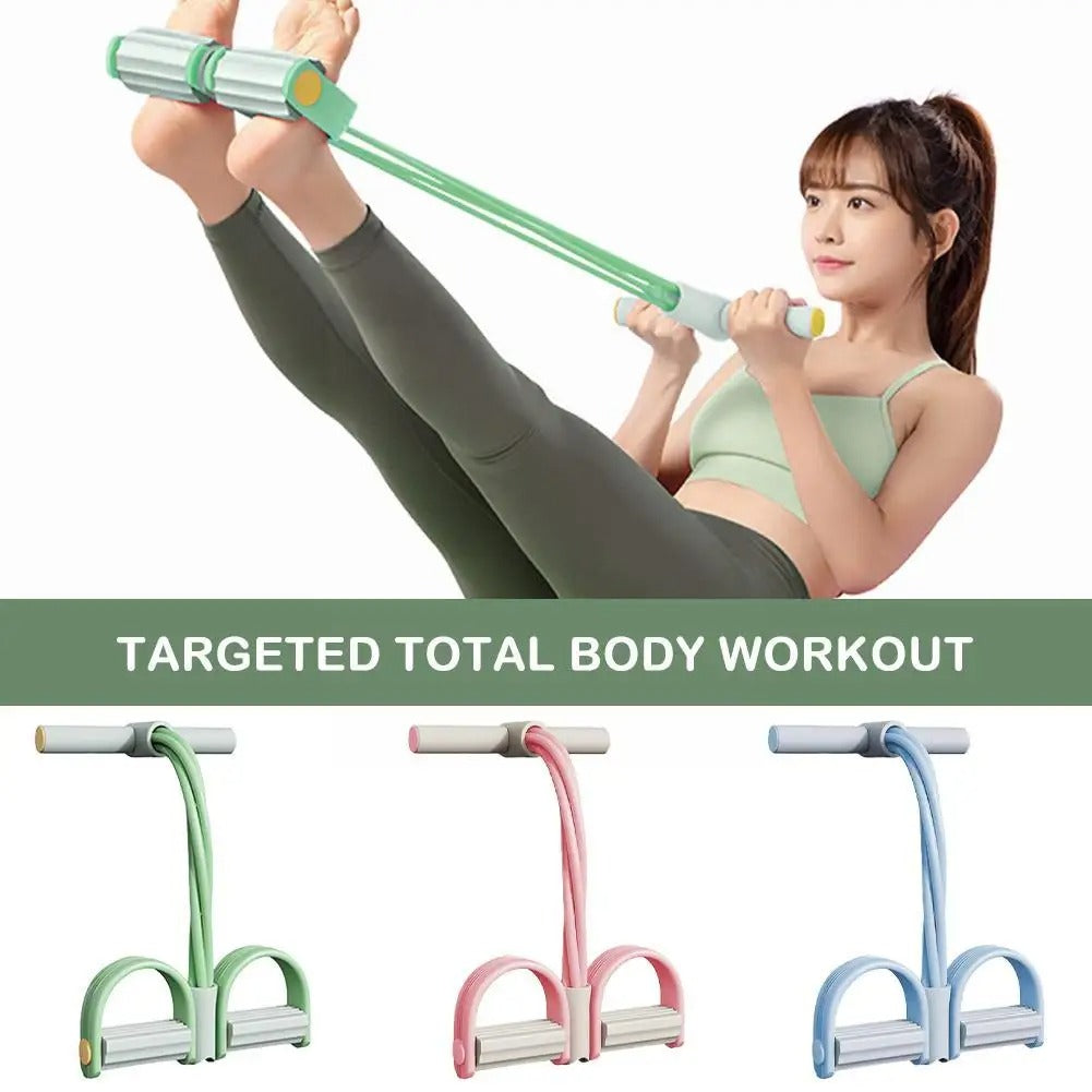 Sit-Up Resistance Bands with Foot Pedals and Foam Handle | 4-Tube Home Trainer for Yoga, Pilates and Core Work