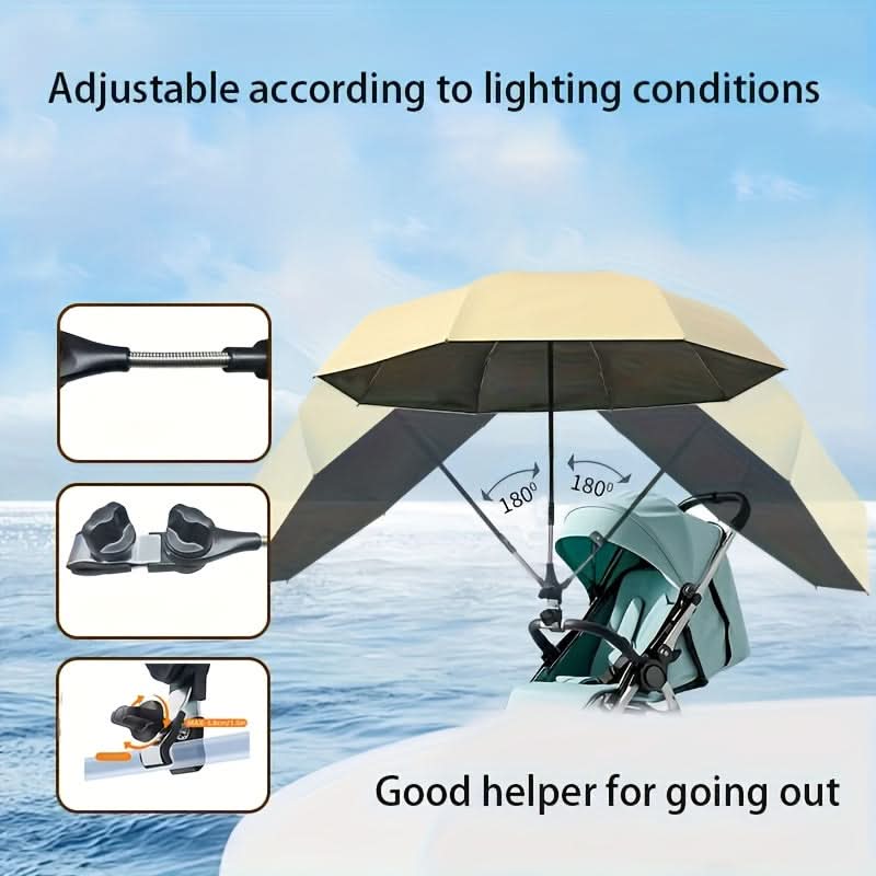 Bendable Arm Sunshade Umbrella for Strollers & Trolleys | UV-Resistant Fabric | Adjustable Clamp Mount for Outdoor Walks