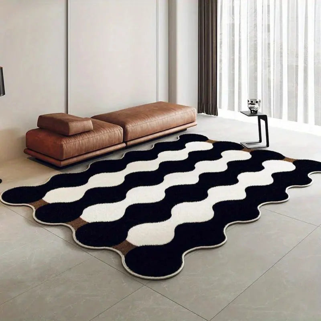 Washable Black White Living Room Rug