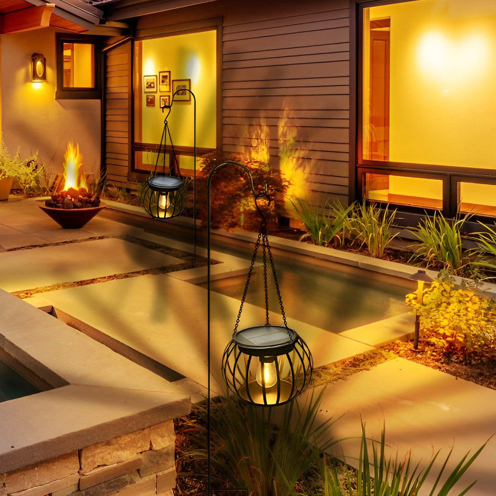 Waterproof solar pumpkin lantern shown with its hanging ring