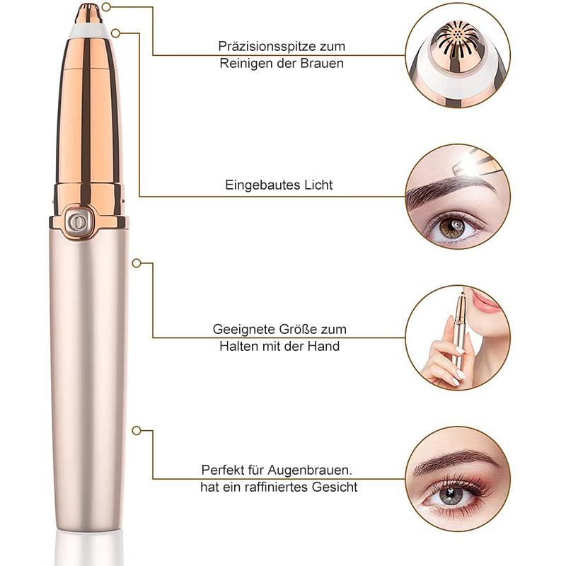 Electric Eyebrow Shaper for Women | Facial Hair Trimmer with Built In Light | Rose Gold Pen Design