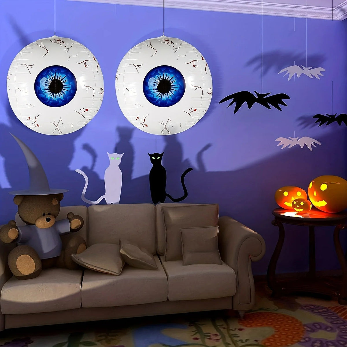 Halloween Eyeball Balloon | 22 In Foil Balloon With Ghost And Skull Details | Red, Green Or Blue, Reusable Party Decor