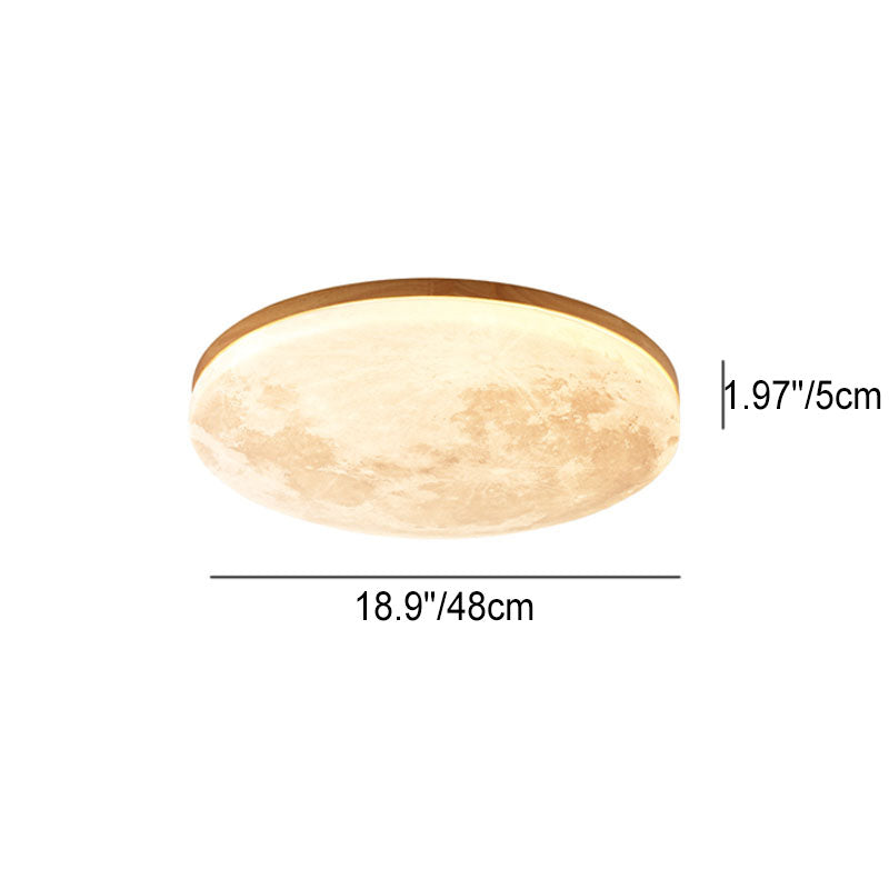Moon Ceiling Light Flush Mount Wood Finish
