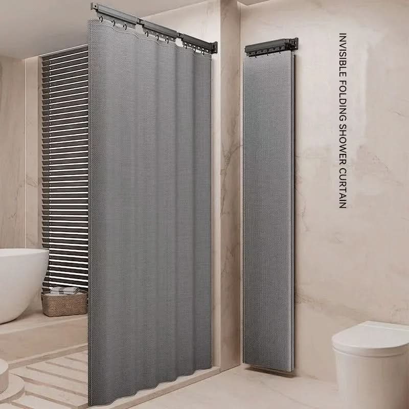 Foldable Shower Curtain Rod Partition Set | Waterproof Fabric | Gray & White Rack Options | Wet-Dry Bathroom Divider