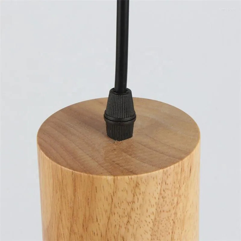 Cylinder Aluminum Pendant Light with Wood Detail
