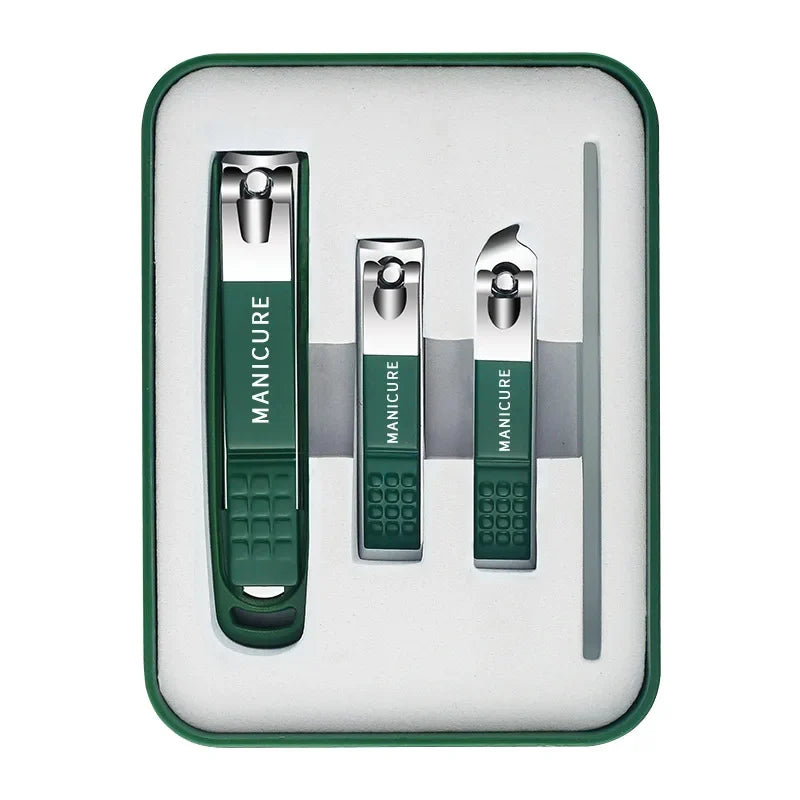 Stainless Steel Nail Clippers, Four Piece Set | Three Sizes at 88, 60 and 56 mm Plus a File | Anti-Splash Catch, Non-Slip Grip