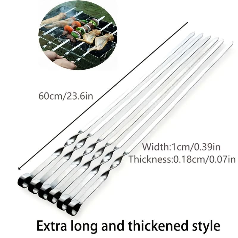 Long Handle BBQ Skewers Set of 6, 23.6 In | Durable Reusable Design | Heat-Safe Grilling Tool for Meat, Veggies & Kebabs