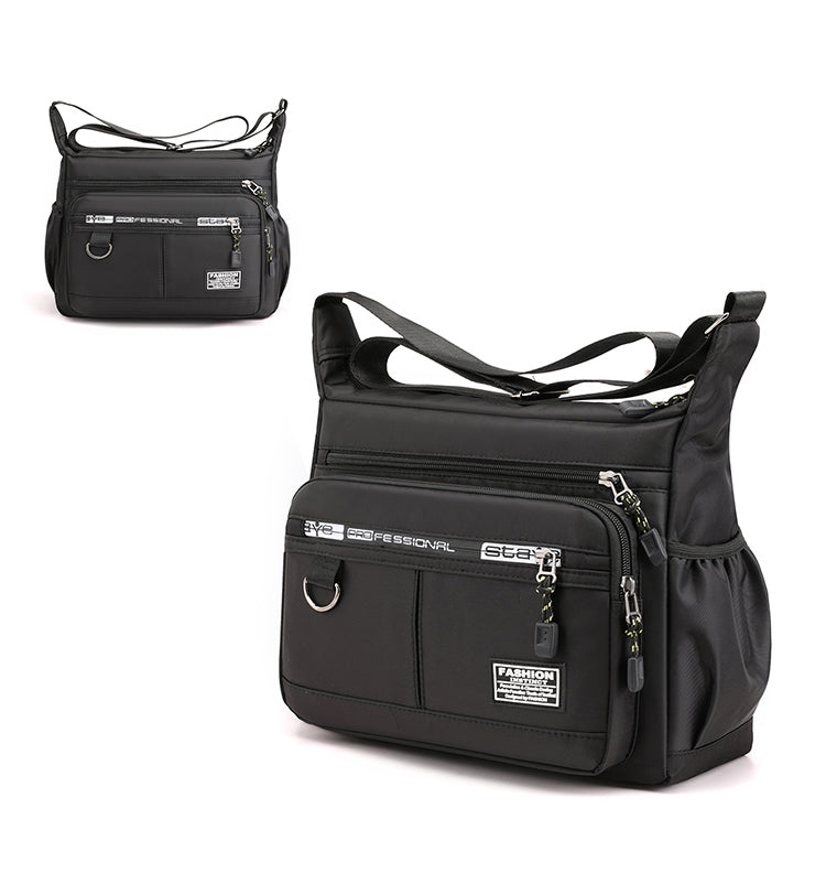 Nylon Crossbody Bag with Multiple Zip Pockets | Water-Repellent Messenger Shoulder Pack for Work, School or Travel