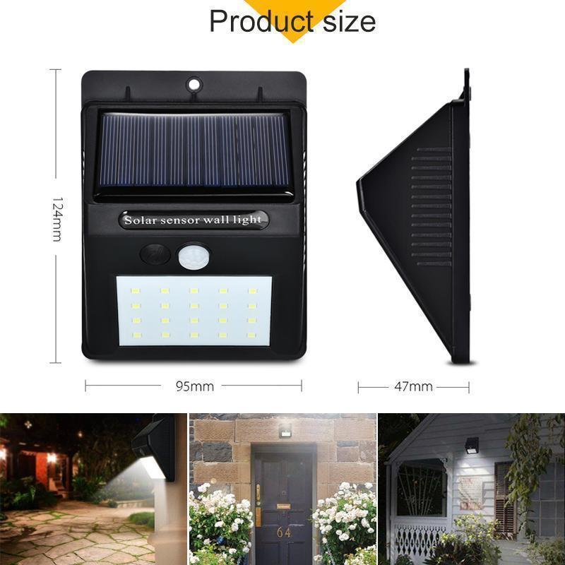 Solar Outdoor Wall Lights with Motion Sensor and 20 LEDs | IP65 Housing, No Wiring Needed | Black