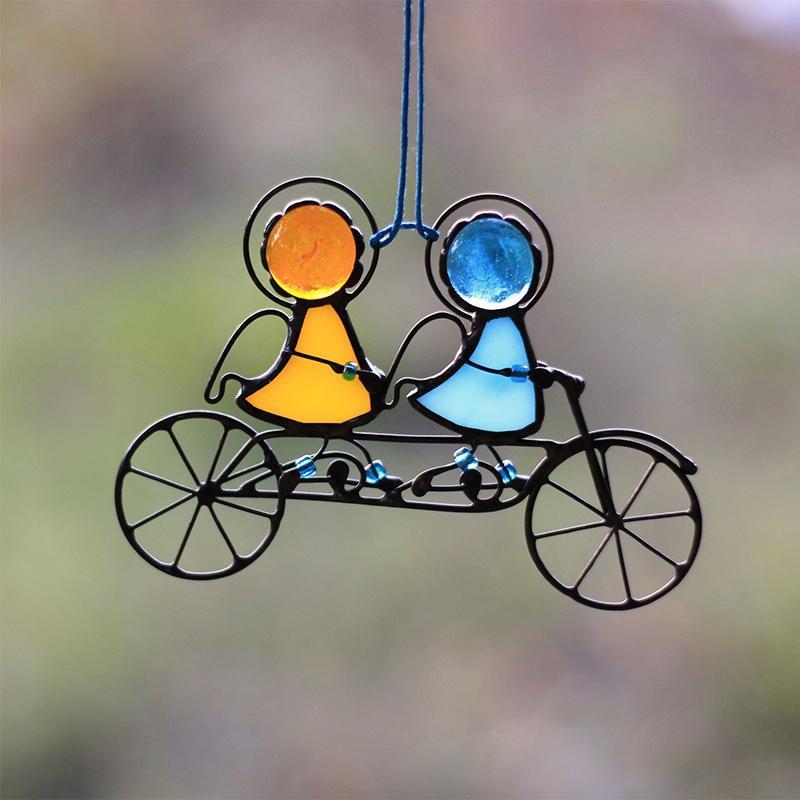 Hanging Suncatcher Wall Decor, 14 x 10 cm | Handmade Figure Motifs in Colored Epoxy on an Alloy Frame | Five Designs