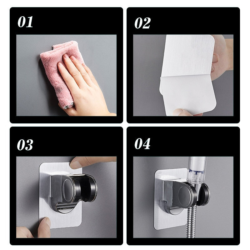 Adhesive Shower Head Holder with an Adjustable Angle | Sticks to Tile, Glass or Marble, No Drilling | One, Two or Three Pack
