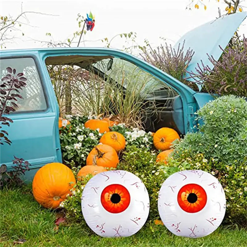 Halloween Eyeball Balloon | 22 In Foil Balloon With Ghost And Skull Details | Red, Green Or Blue, Reusable Party Decor