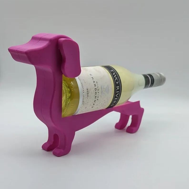 Dachshund Wine Racks for Home in Cast Resin | Decorative Table Stand That Cradles a Single Bottle | Six Colors