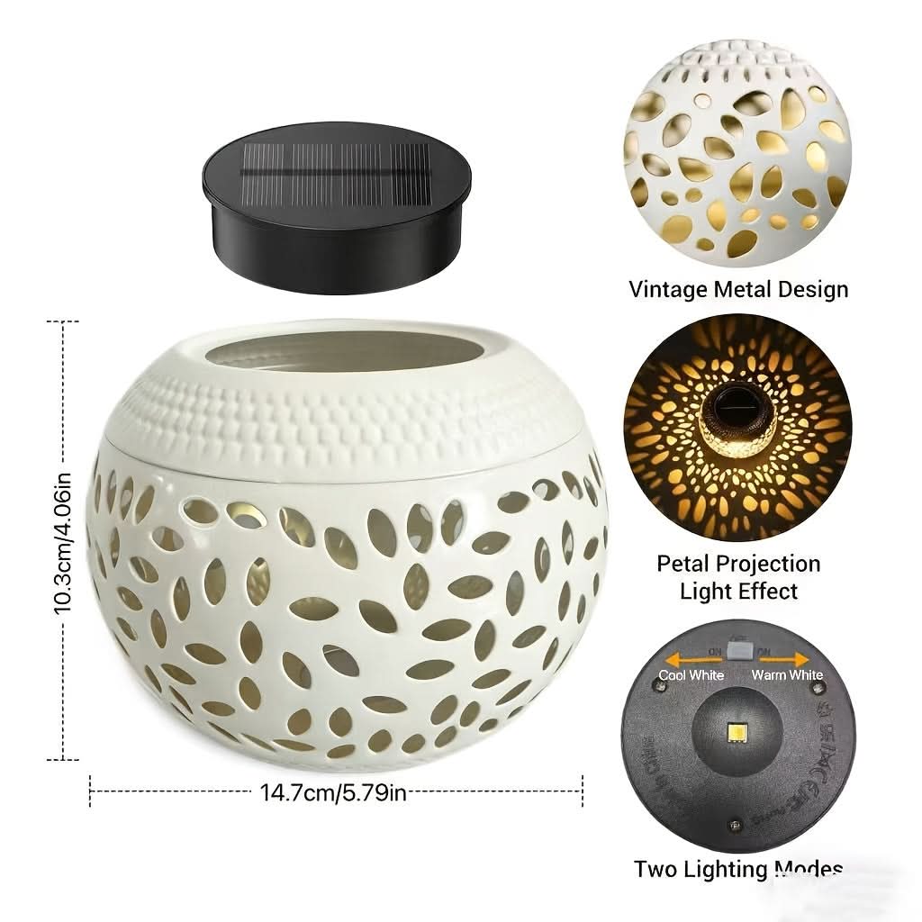 Outdoor Solar-Powered Metal Table Lamp with Toggle Switch | White, Black or Copper | Warm-White Auto-Charging Lantern