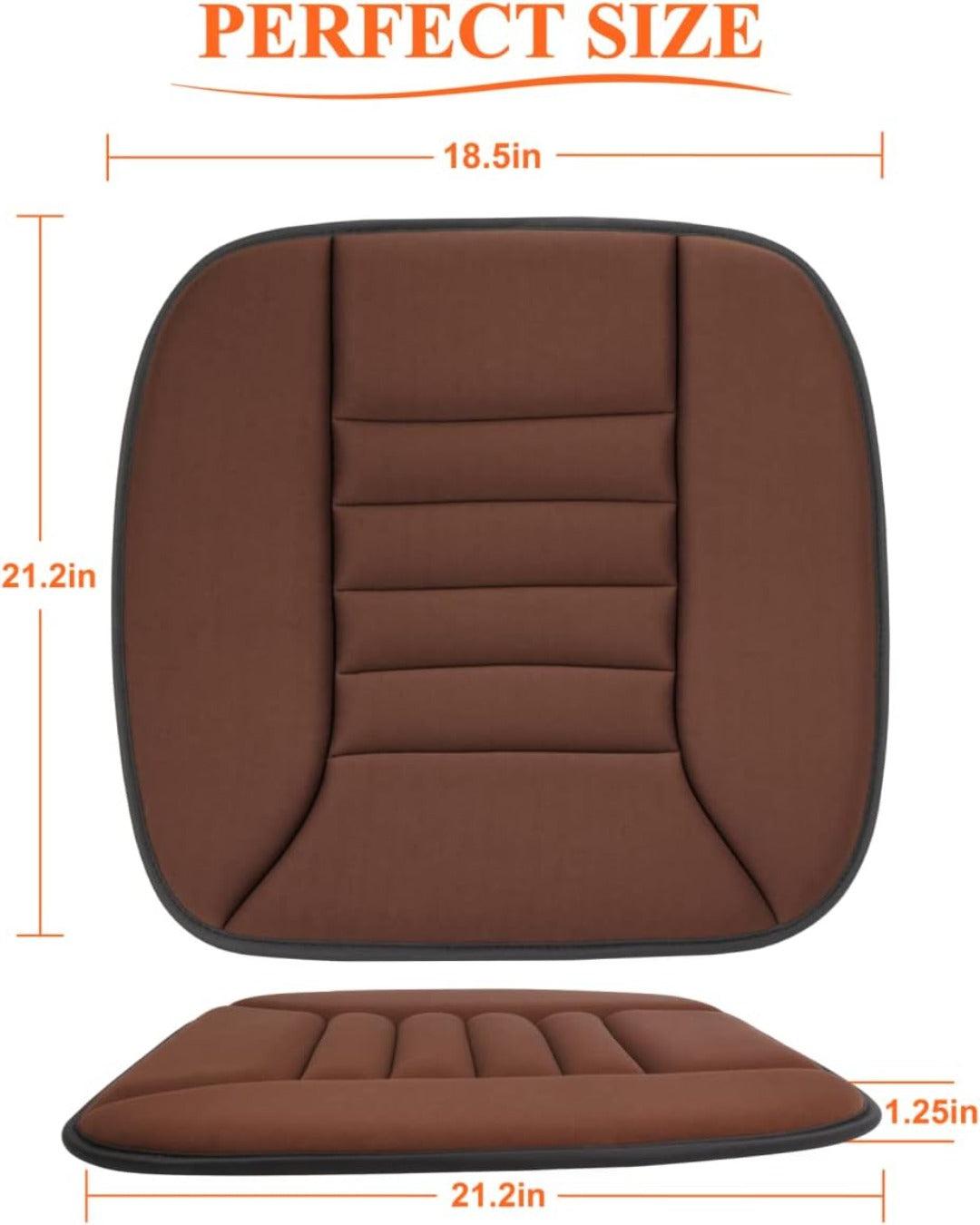 Memory Foam Car Seat Cushion, 21.2 by 18.5 Inches | Non-Slip Silicone Base, Breathable Cover | Brown, Black or Grey