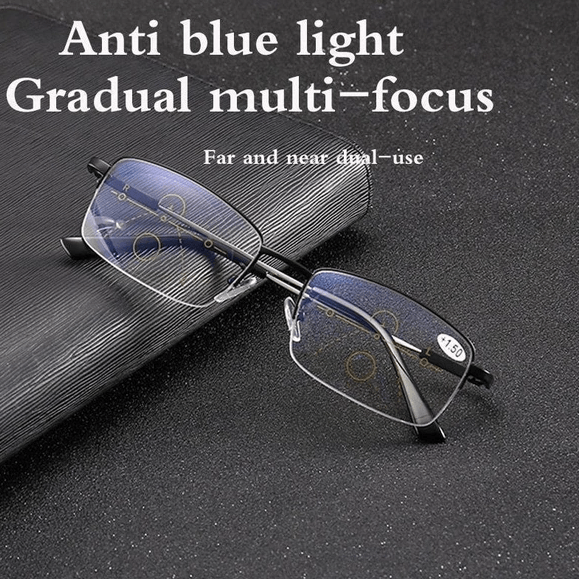 Progressive Reading Glasses in Titanium at 17 g | Go from Near to Far Without Swapping Pairs | Seven Strengths, Black or Gold