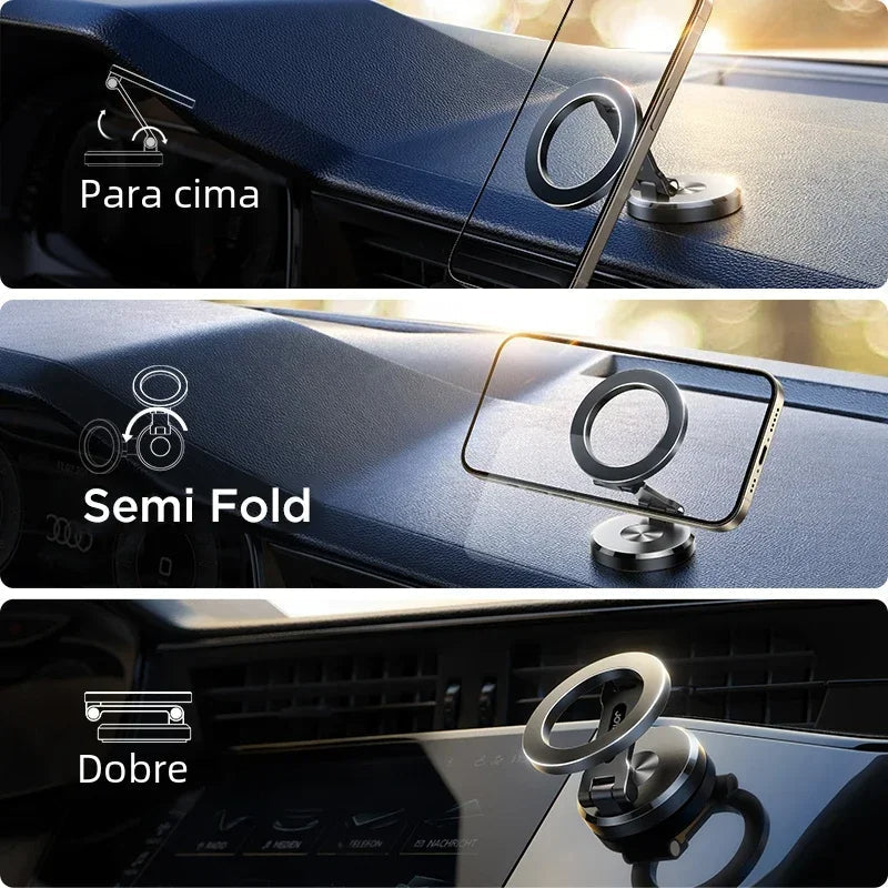 Folding Magnetic Car Phone Mount with a Ring Grip | Fits iPhone 12 and Newer Without a Metal Plate | 360 Degree Rotation