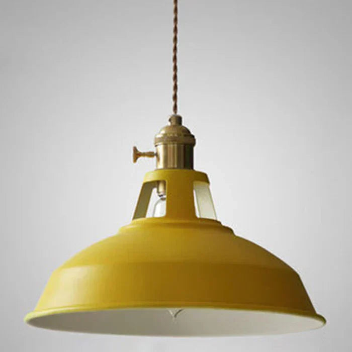 Industrial Retro Metal Pendant Light Ceiling Fixture with E27 Socket | Adjustable Textile Cord | 7 Colors