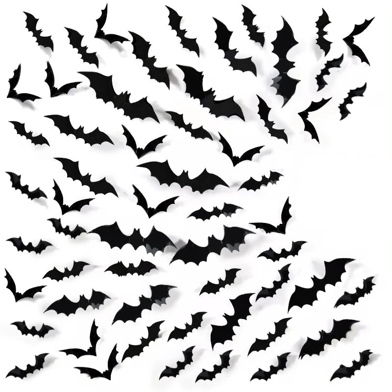 Bat wall decor applied to a window for Halloween
