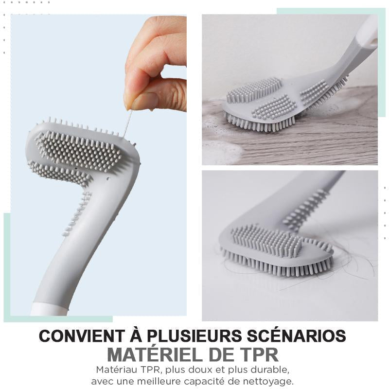 Long Handle Toilet Brush with a Silicone Head | Reaches Under the Rim and Resists Tangled Hair | Wall Mount, No Drilling