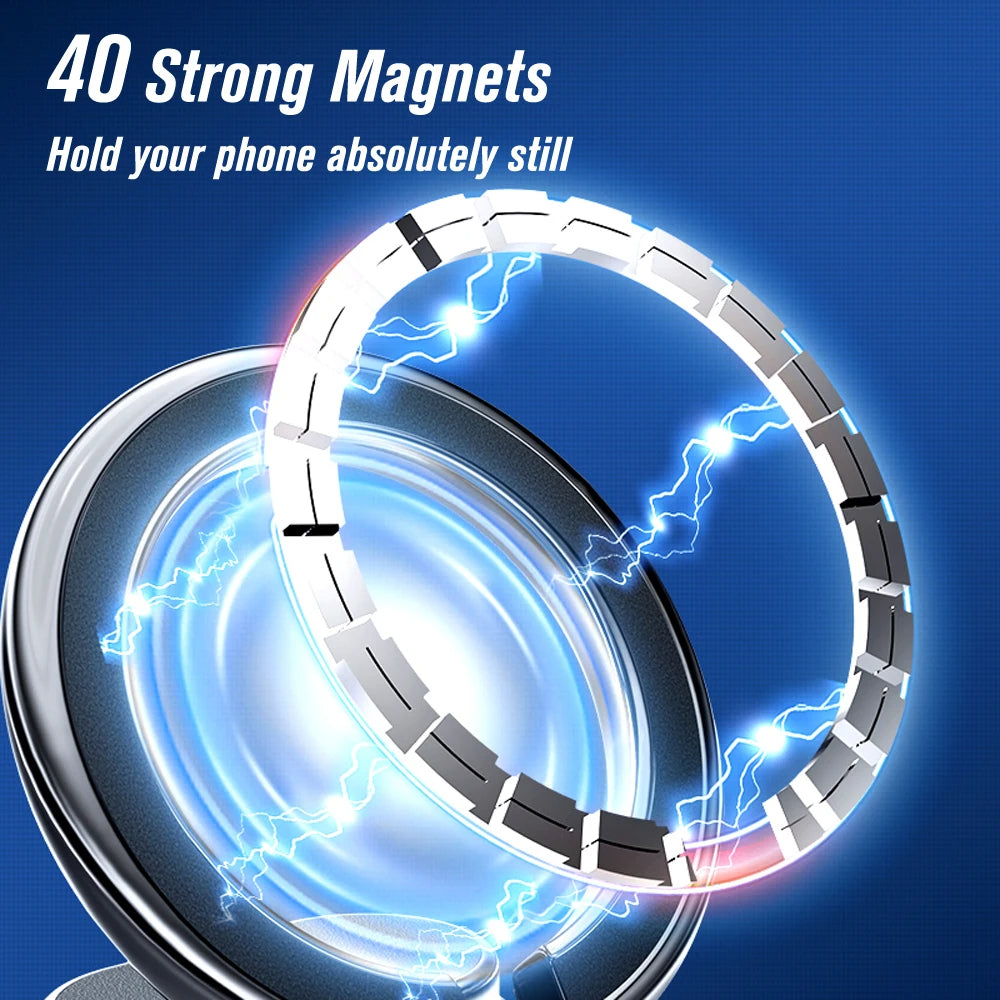 Folding Magnetic Car Phone Mount with a Ring Grip | Fits iPhone 12 and Newer Without a Metal Plate | 360 Degree Rotation