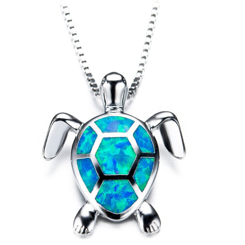 Sea Turtle Pendant Necklace with Opal Inlay | Blue, Green, White or Purple Shell | Ocean Beach Jewelry Gift