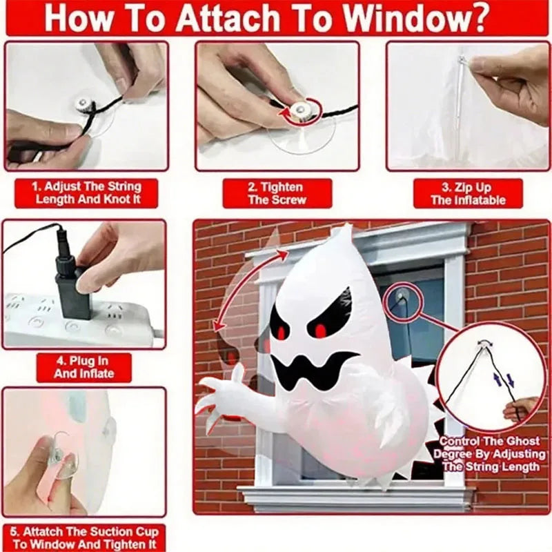 Halloween ghost inflatable with USB blower and red light string
