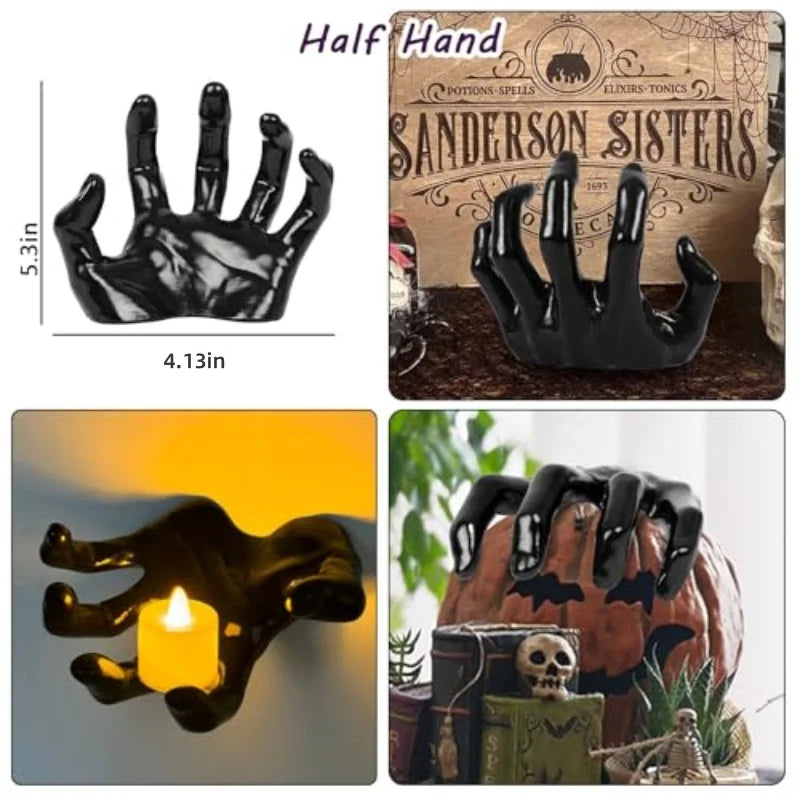 Resin Halloween hand decoration holding a candle