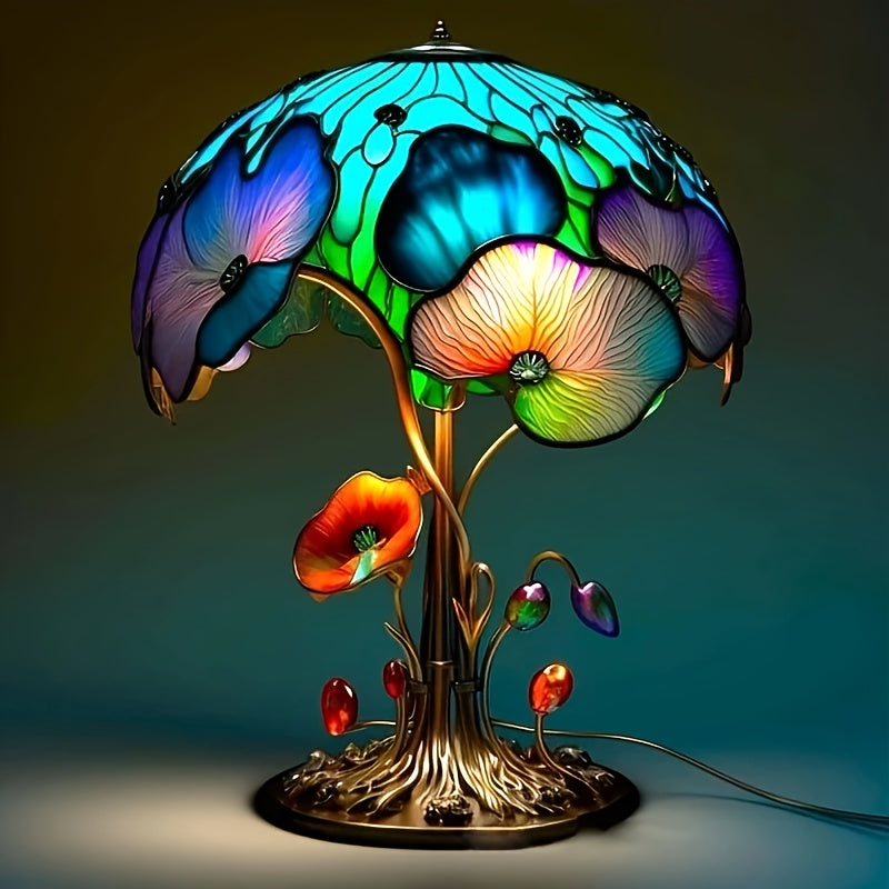 Hand painted resin mushroom lamp glowing with a warm white LED