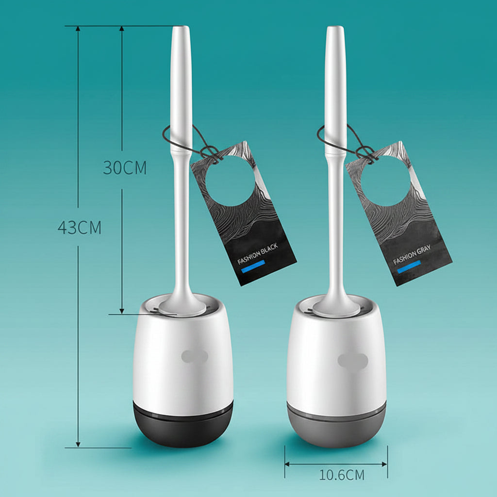 Silicone Toilet Brush & Holder Set | Floorstanding or Wall-Mounted, Black & Gray | Flexible Non-Stick Cleaning