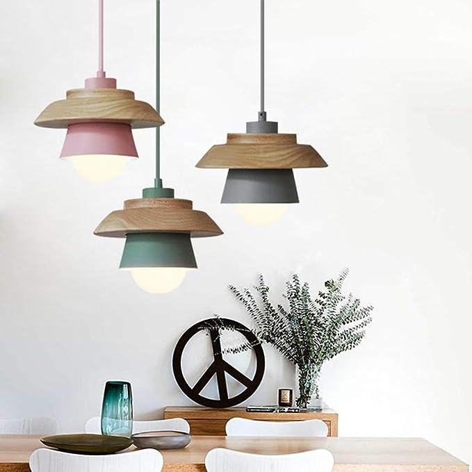 Nordic Wood Pendant Light with Aluminum Shade