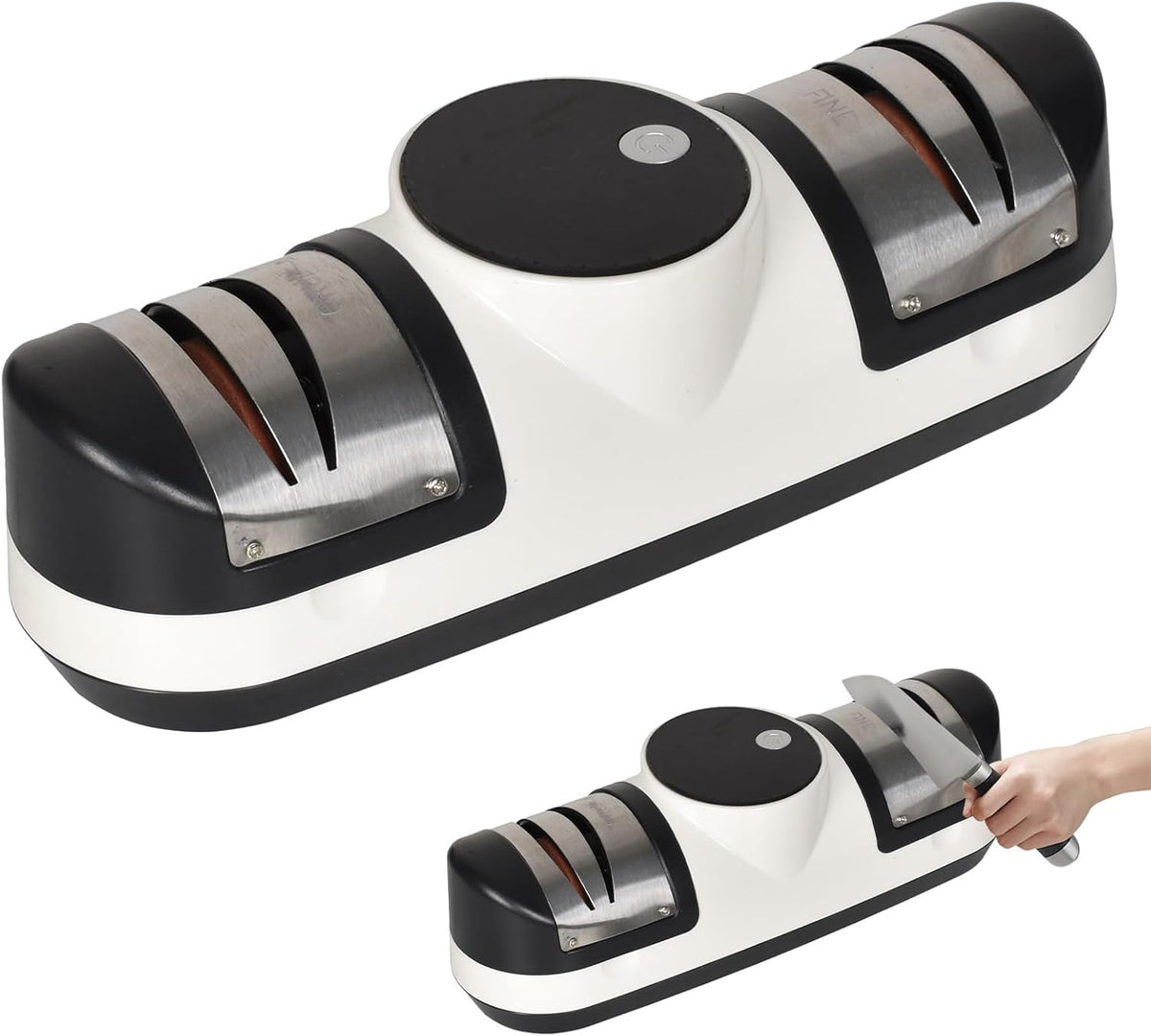 Cordless Electric Knife Sharpener with Three Speeds | Guided Coarse and Fine Slots for Steel Blades | Up to 60 Minutes